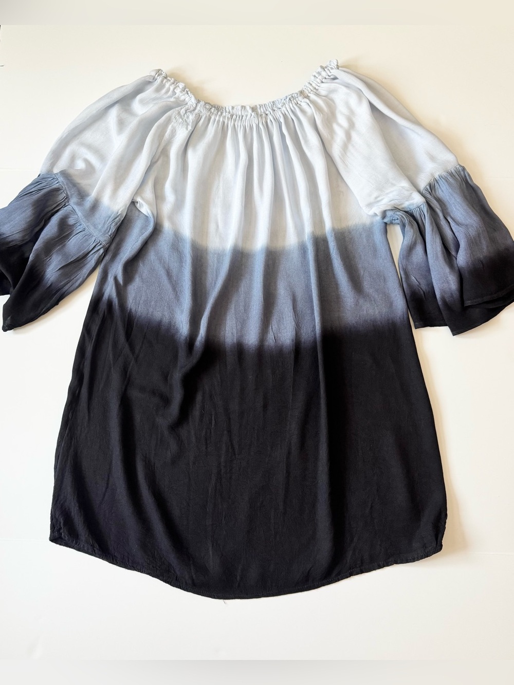 Seven Islands Cold Shoulder Coverup Dress w/Bell Sleeves, Ombré Blue, Women’s M